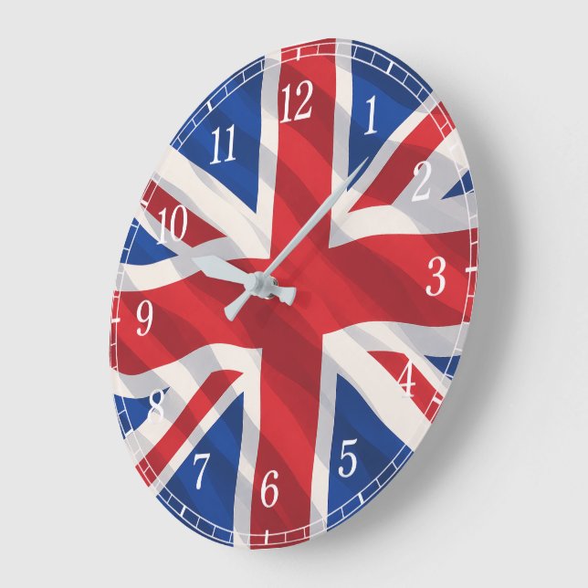 United Kingdom Flag Wall Clock — Waving Flag Desig (Angle)
