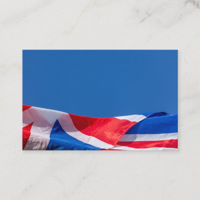 United Kingdom flag waving with sky Business Card (Front)