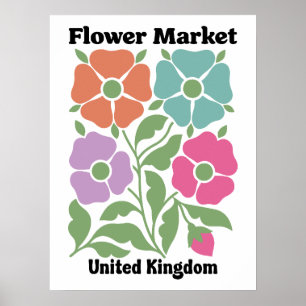 United Kingdom Flower Market Colorful Poppy Garden Poster