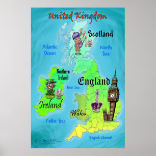 United Kingdom Fun Map 24x36 Poster