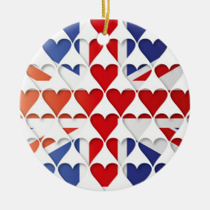 United Kingdom Great Britain Flag Hearts Ceramic Tree Decoration