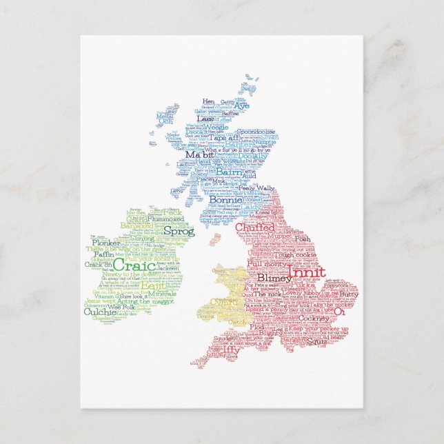 United Kingdom / Great Britain Slang Word Art Map  Postcard (Front)