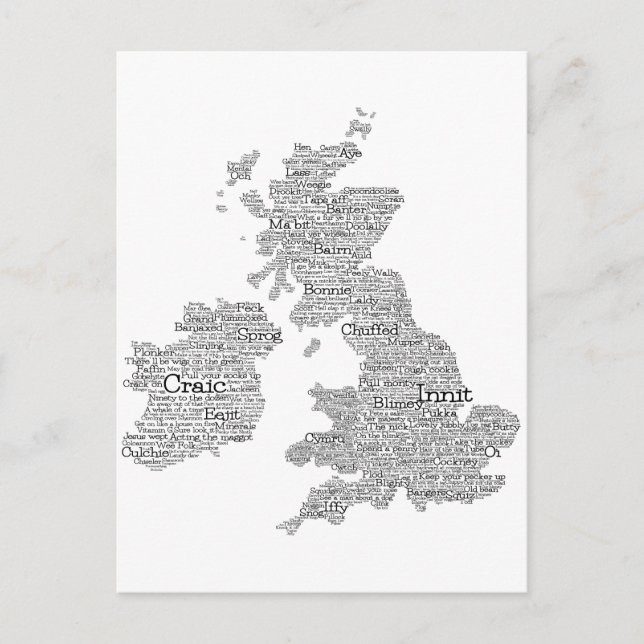 United Kingdom / Great Britain Slang Word Art Map Postcard (Front)