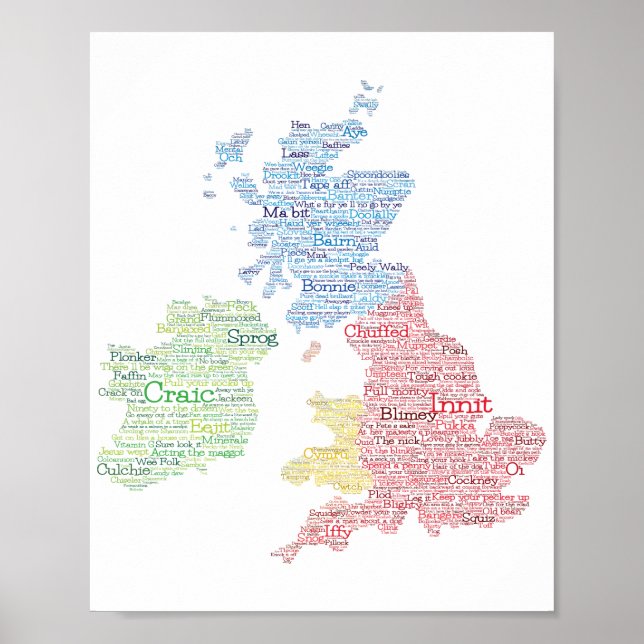 United Kingdom / Great Britain Slang Word Art Map  Poster (Front)