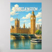 United Kingdom Illustration Travel Art Vintage