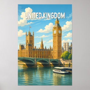 United Kingdom Illustration Travel Art Vintage Poster