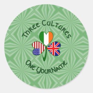 United Kingdom Ireland USA Flags Shamrock Name Classic Round Sticker