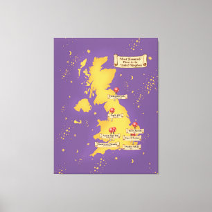 United Kingdom Most Haunted Places Map. Canvas Print