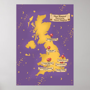 United Kingdom Most Haunted Places Map. Poster