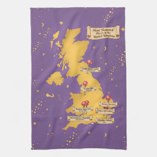United Kingdom Most Haunted Places Map. Tea Towel