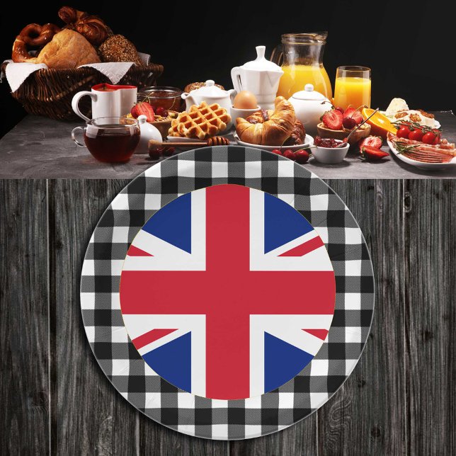 United Kingdom Plate, buffalo plaid & British Flag Paper Plate (Creator Uploaded)