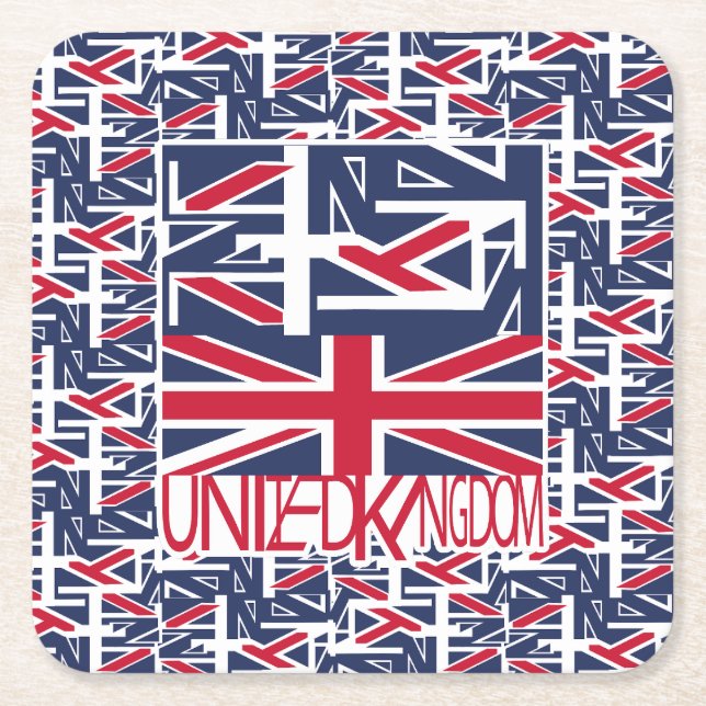 United Kingdom UK flag BY MASANSER PIXELAT Square Paper Coaster (Front)
