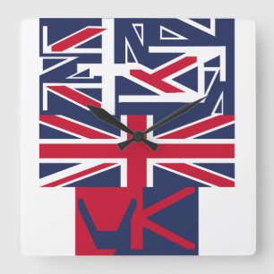 United Kingdom UK flag BY MASANSER PIXELAT Square Wall Clock