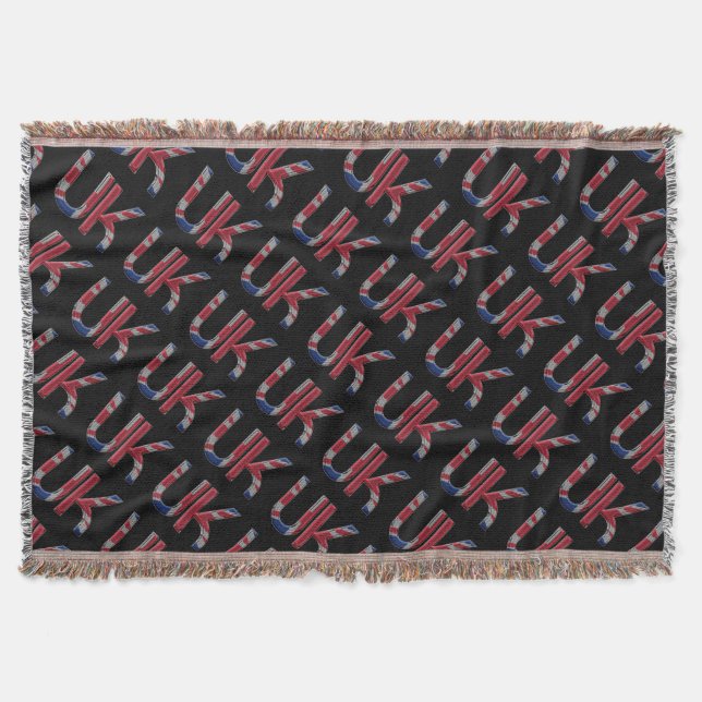 United Kingdom UK Initials Union Jack Flag Colours Throw Blanket (Front)