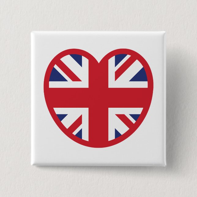 United Kingdom Union Jack Flag Heart 15 Cm Square Badge (Front)