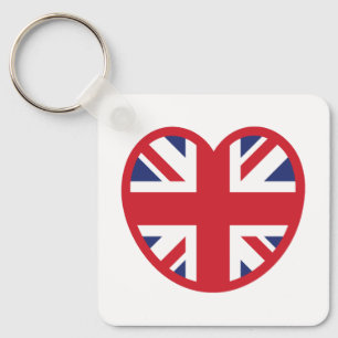 United Kingdom Union Jack Flag Heart Key Ring
