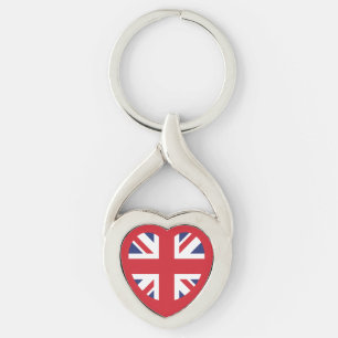 United Kingdom Union Jack Flag Heart Key Ring