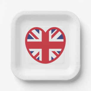 United Kingdom Union Jack Flag Heart Paper Plate