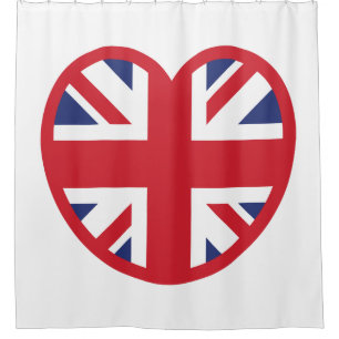 United Kingdom Union Jack Flag Heart Shower Curtain