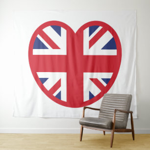 United Kingdom Union Jack Flag Heart Tapestry