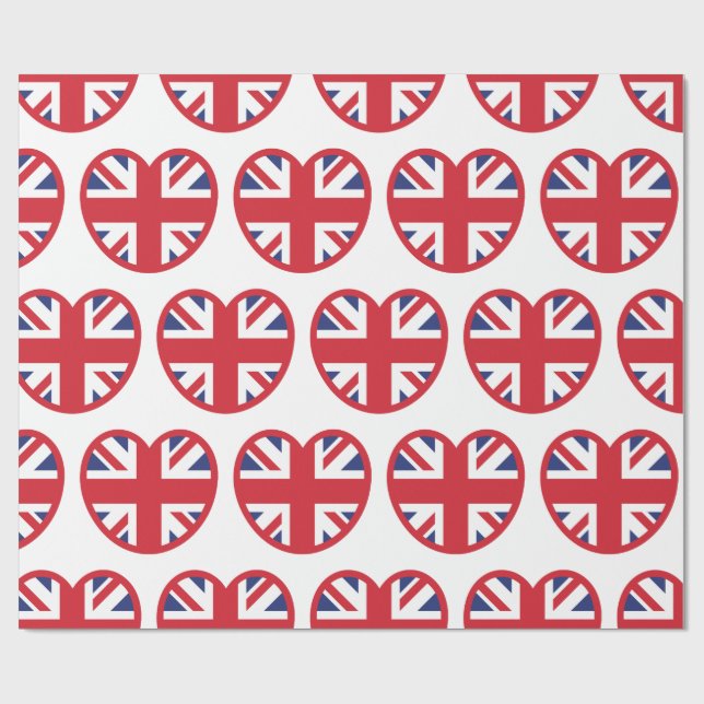 United Kingdom Union Jack Flag Heart Wrapping Paper (Flat)