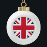 United Kingdom Union Jack Flag of British Colonies Ceramic Ball Christmas Ornament<br><div class="desc">The Union Jack, a tapestry woven with threads of history, flutters proudly, a symbol of a nation forged in unity. Its story begins in 1606, when King James VI of Scotland ascended to the English throne as King James I. To commemorate the union of these two kingdoms, he commissioned a...</div>