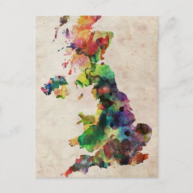 United Kingdom Watercolor Map Postcard (Front)