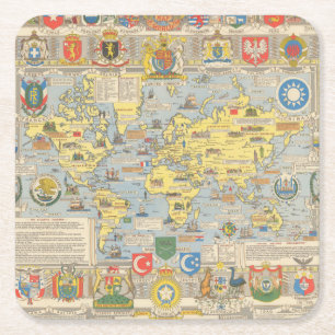 United Nations Map of the World Square Paper Coaster