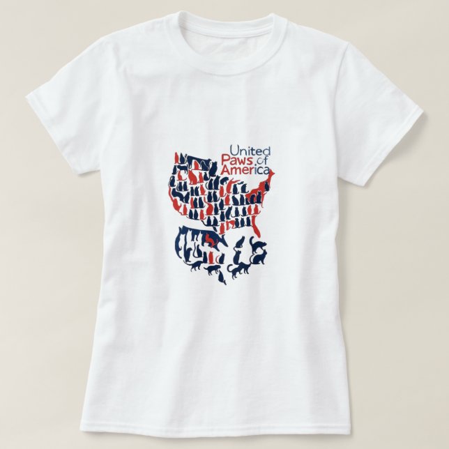 United Paws of America – Cat Silhouette USA Map T-Shirt (Design Front)
