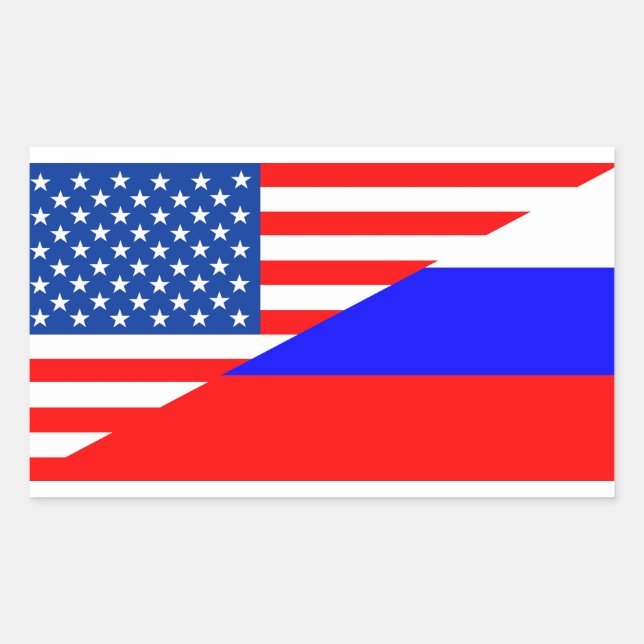 united state america russia half flag usa country rectangular sticker (Front)