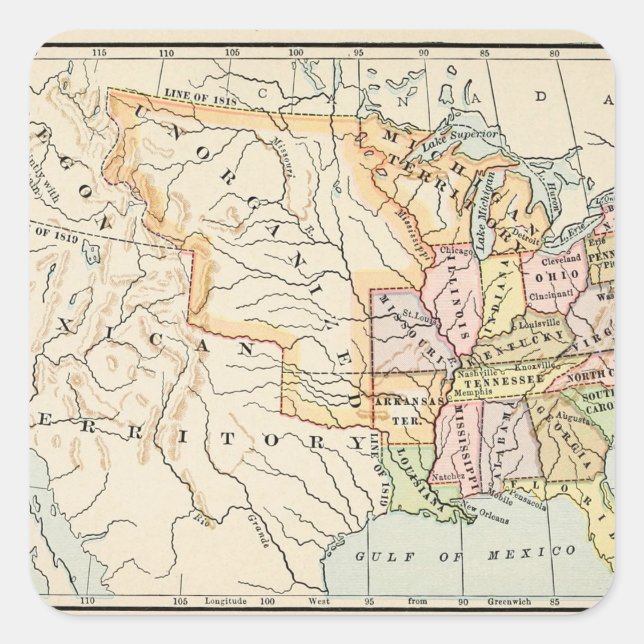 United States 1830 Historical Map Illustration Square Sticker (Front)