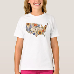 United States 250th Anniversary Floral Map  T-Shirt