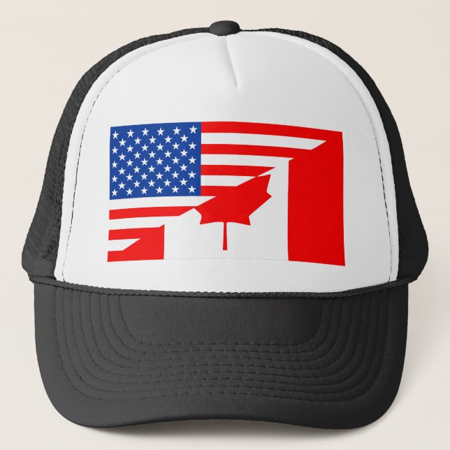united states america canada half flag usa country trucker hat (Front)