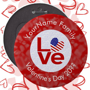 United States America Red LOVE Flag Personalised 6 Cm Round Badge