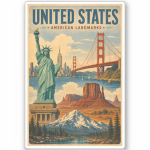 United States American Landmarks Illustration