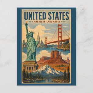 United States American Landmarks Illustration Postcard