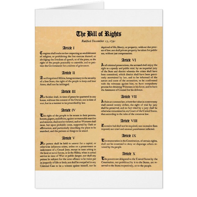United States Bill of Rights (Front)
