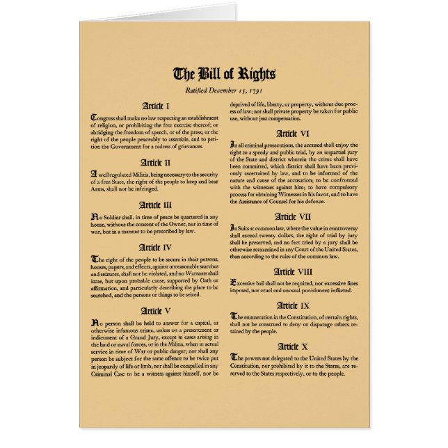 United States Bill of Rights (Front)