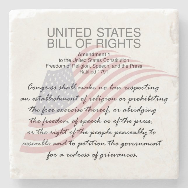 United States Bill Of Rights. First Amendment Stone Coaster (Front)