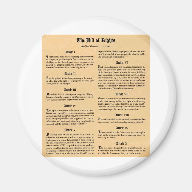 United States Bill of Rights Magnet (Front)