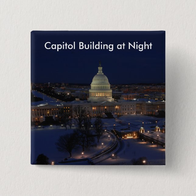 United States Capitol Building at Night 15 Cm Square Badge (Front)