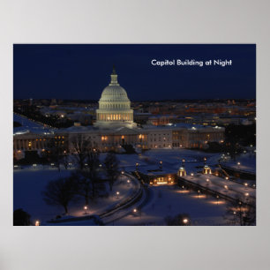 United States Capitol Building at Night Poster