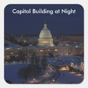 United States Capitol Building at Night Square Sticker