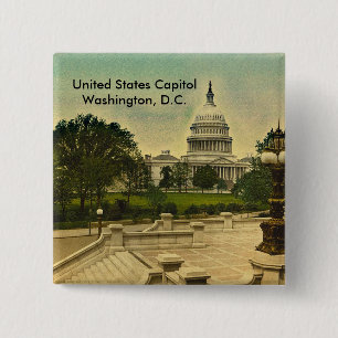 United States Capitol from Library Steps Date 1898 15 Cm Square Badge