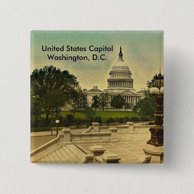 United States Capitol from Library Steps Date 1898 15 Cm Square Badge (Front)