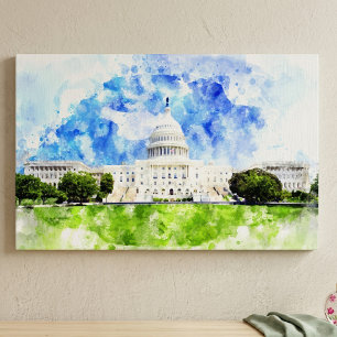 United States Capitol in Washington DC Watercolor Canvas Print