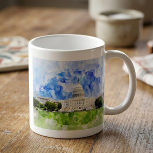 United States Capitol in Washington DC Watercolor Coffee Mug
