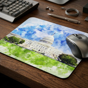United States Capitol in Washington DC Watercolor Mouse Mat