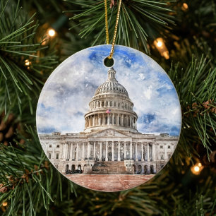 United States Capitol Pastel Drawing Washington DC Ceramic Tree Decoration