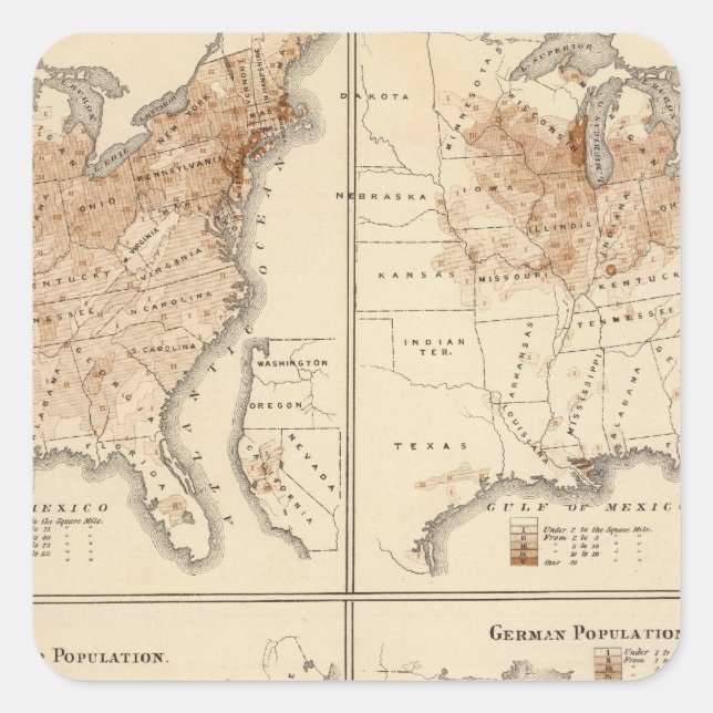 United States Census maps, 1870 Square Sticker (Front)